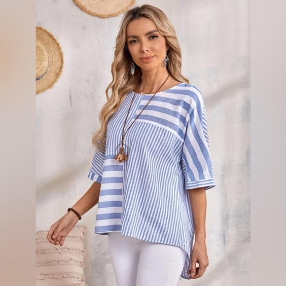 Stylish Blue Striped Blouse - Picture 1 of 5
